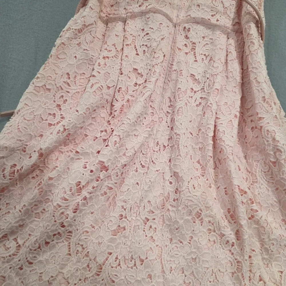 White House Black Market Pink Lace Dress Sleeveless Belted Sheath Wedding Guest - Picture 8 of 11